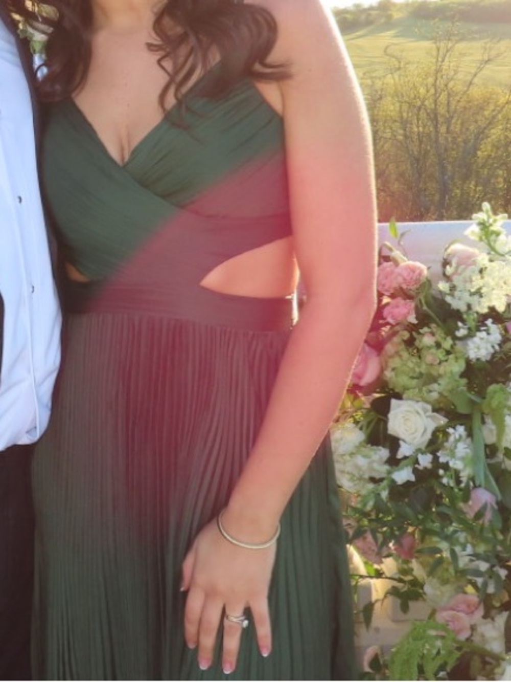 Azazie Olive Green Maxi Dress with Cutouts